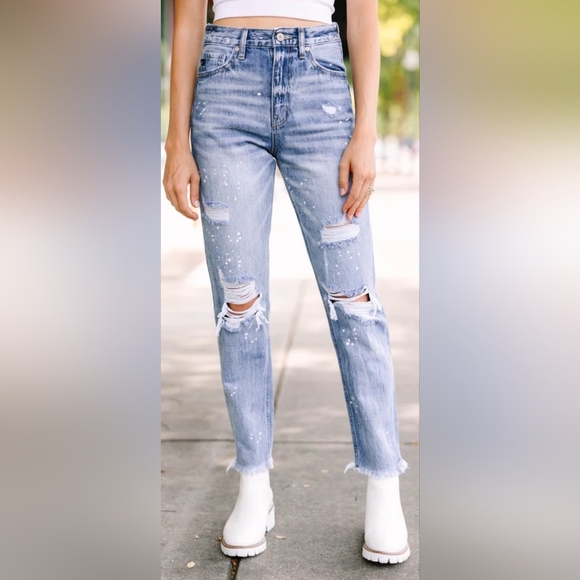 KanCan NWT Light Blue Distressed High Rise Slim Straight Waist 29 Inseam 29 - Picture 1 of 6